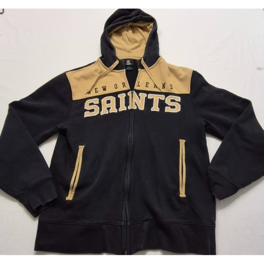 New Orleans‎ Saints NFL Team black/gold full zip hooded game day jacket sz. Sm
